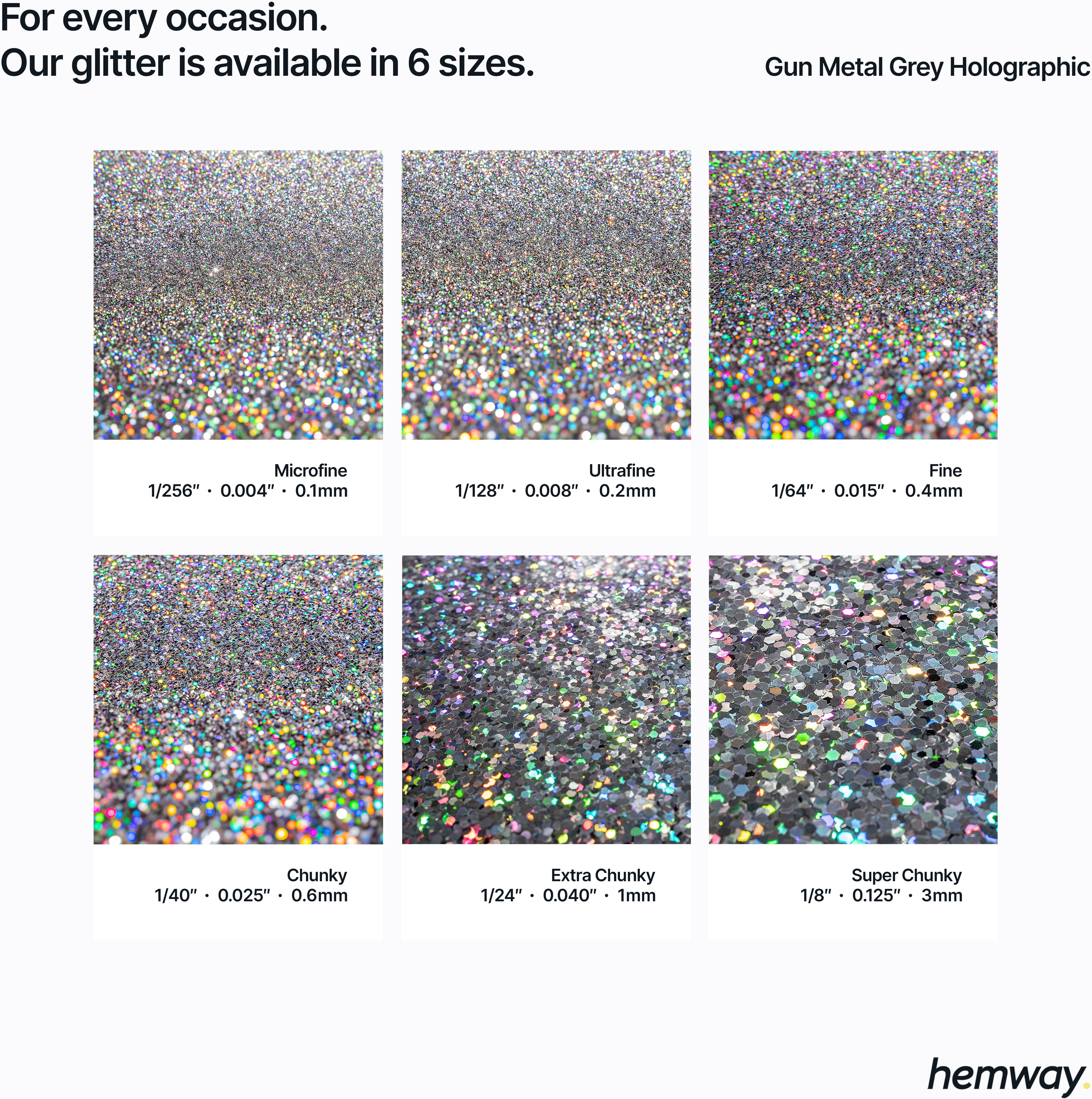 Hemway Glitter Shaker 125g / 4.4oz   Gun Metal Grey Holographic   Cosmetic, Festival, Epoxy Resin, Crafts - Gun Metal Grey Holographic - Ultrafine