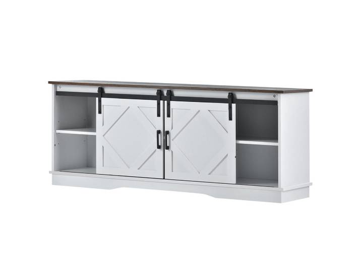 Flieks Tv-Schrank 150cm Schiebetüren verstellbare Regale Landhaus modern, Mehrfarbig, 150x60x40 cm, Wohnzimmer, TV Möbel, Lowboards, Lowboards stehend