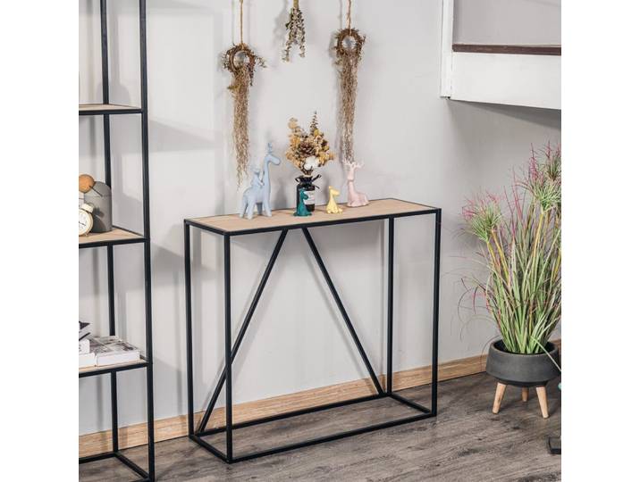 Console style industriel en bois et métal noir