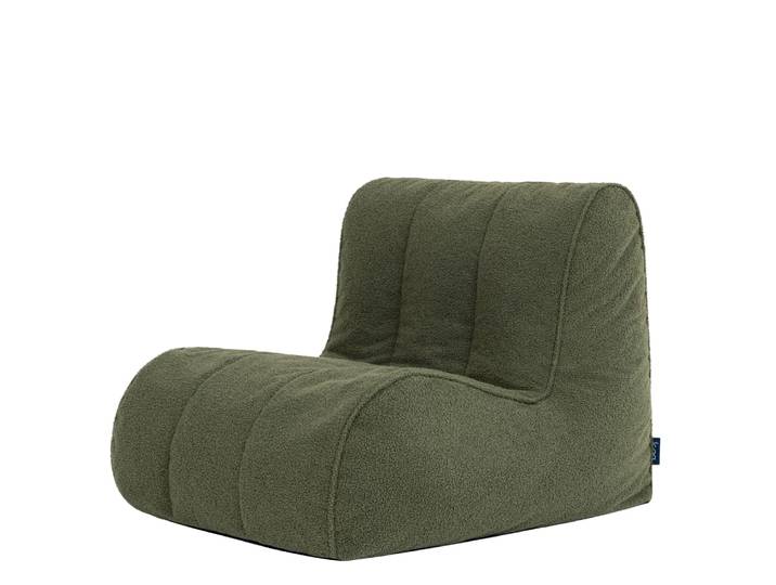 Pouf chauffeuse, fauteuil de sol en bouclette, vert olive