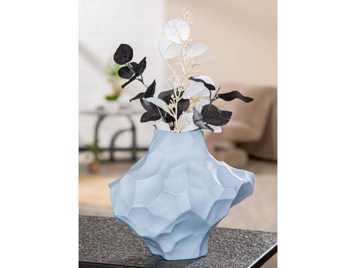 GILDE Vase Olbia Porzellan Blau Matt Bauchig 20x24x20 cm mit Muster