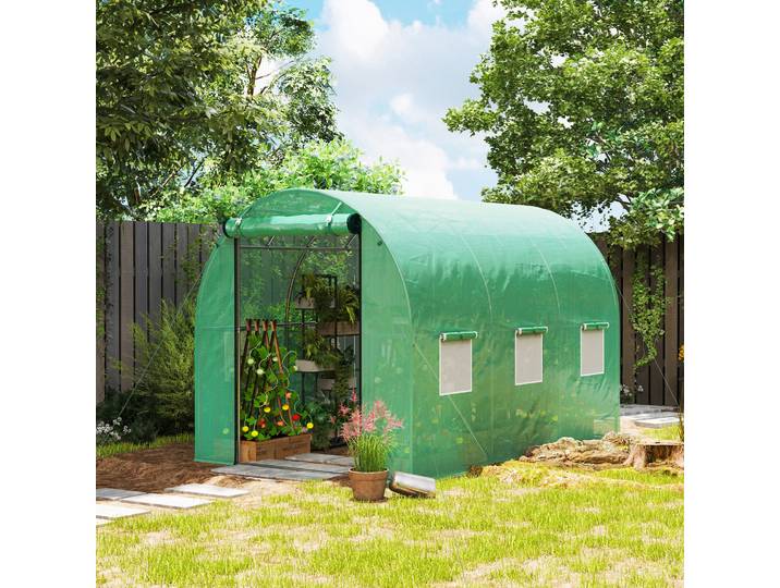 Outsunny Serre Tunnel 3x2x2m Acier Galvanisé PE Vert