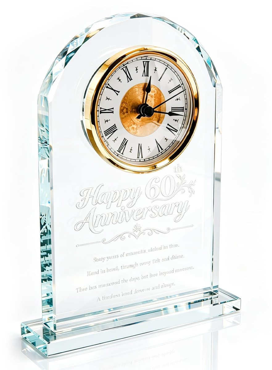Omgoods Romantische Kristallen Tafelklok voor 60e Huwelijksjubileum - Elegant Tafelornament