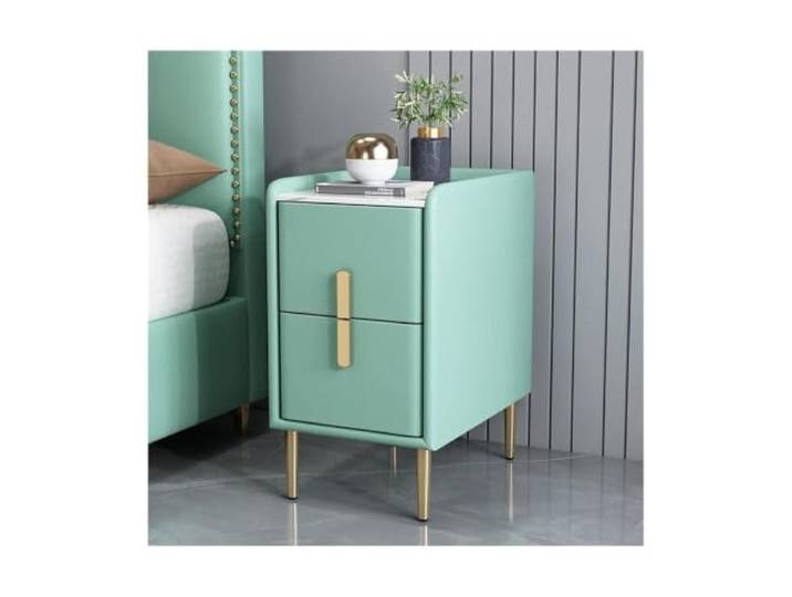 Intelligenter minimalistischer Nachttisch aus Holz, kleiner Nachttisch mit 2 Schubladen und 4 Metallbeinen, Aufbewahrungsschrank, Bett- oder Sofatisch, Freistehend (Mint Grün)