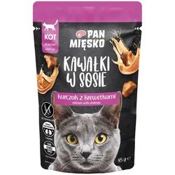 PAN MIĘSKO Stückchen in Soße – Hähnchen mit Garnelen, 85g, für Katzen