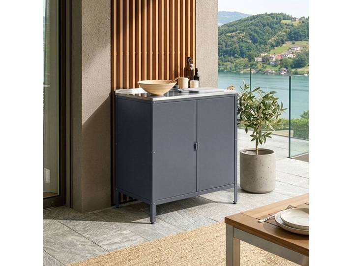 Armoire de jardin Bolognano acier laqué 92 x 80 x 50 cm gris foncé mat