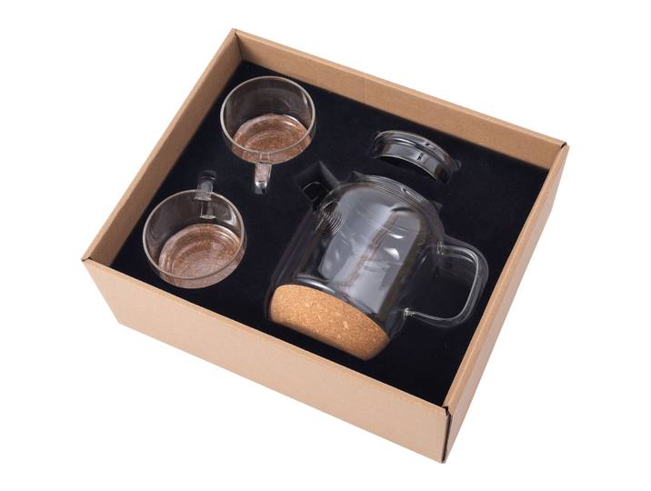Tee-Set 3-teilig Presents transparent braun - Farbe: transparent / braun - Material: Glas / Kork