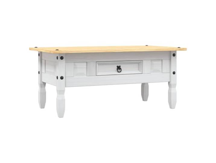 Couchtisch Kiefer Weiß 100x55x44cm Mexikanischer Stil, Kiefer Massivholz, gewachste Oberfläche, Schublade, Wohnzimmer, Lounge-Ecke