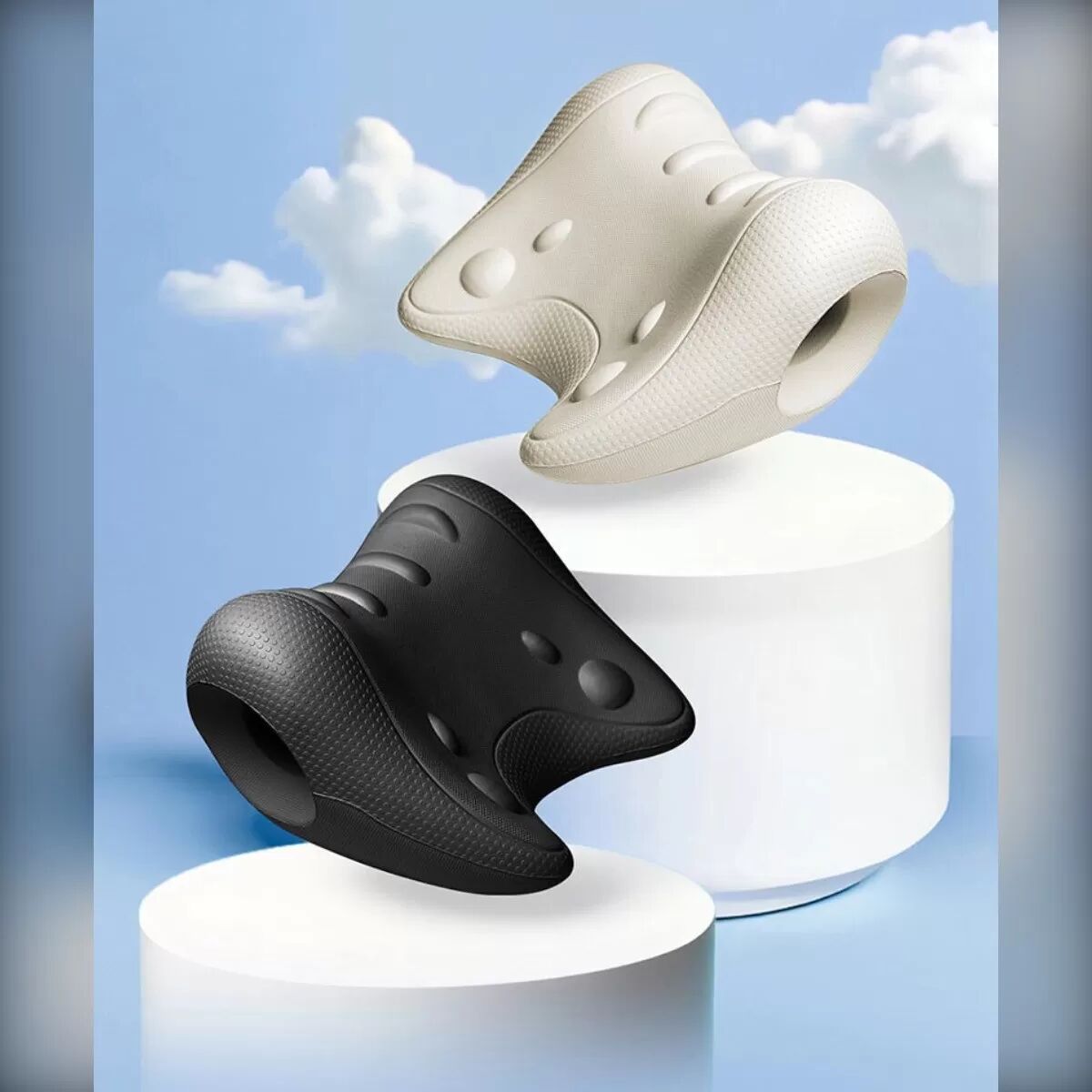INF Oreiller apaisant pour nuque et épaules - Support d'épaules en W, courbe cervicale en D, surface PU imperméable Blanc