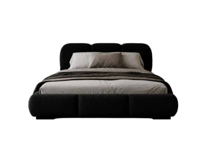 Chilly. Möbel Design Bett Savona - Komfort Polsterbett mit weicher Form und Stauraum - 140x200 cm - Metallrahmen - Bouclé Schwarz
