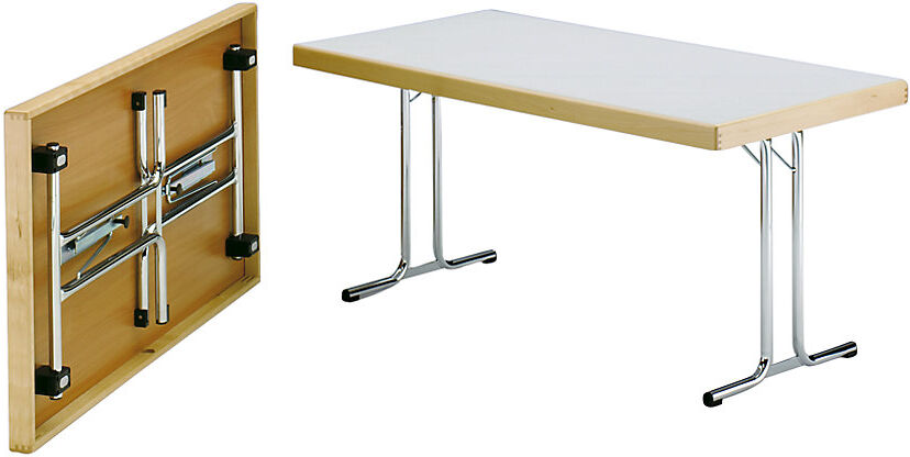 kaiserkraft Klapptisch, Doppel-T-Fuß-Gestell, 1500 x 800 mm, Gestell anthrazit, Platte lichtgrau