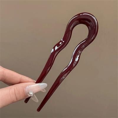 Uplift Essentials U Shaped Hair Fork Tortoiseshell Acrylic Hairpin For Elegant Everyday Styling claret