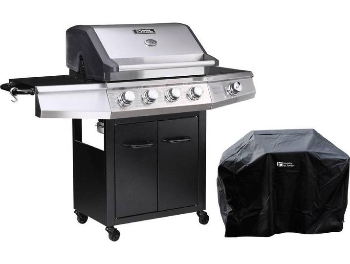 Barbecue gaz \ Bingo 5\ - 5 Brûleurs dont 1 latéral - 15.2kW + Housse protection - Noir