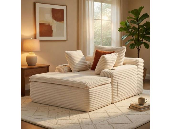 CollaHausse Canapé-Lit Nuage Sans Armature Beige Méridienne 3 Coussins et Couverture