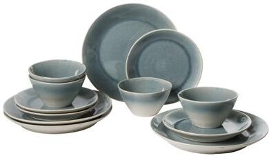 Gibson Elite 12-Piece Stoneware Plates and Bowls Set, Service for 4, Reactive Glaze