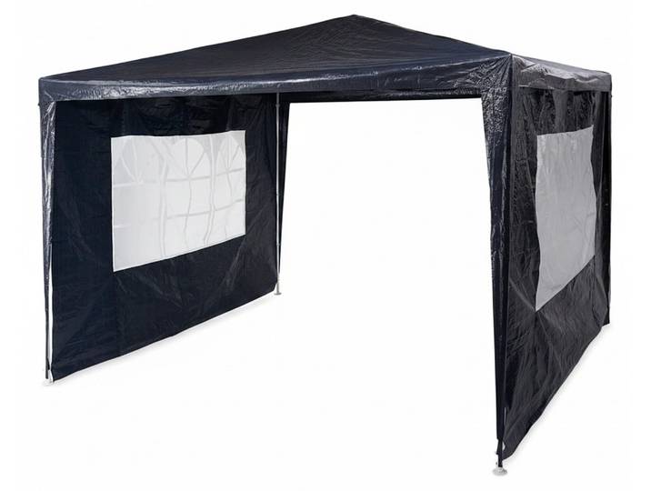 Relaxdays Pavillon 3x3 m, 2 Seitenteile, Metall Gestell, PE Plane, Fenster, Festival Partyzelt, Geschlossen, Blau