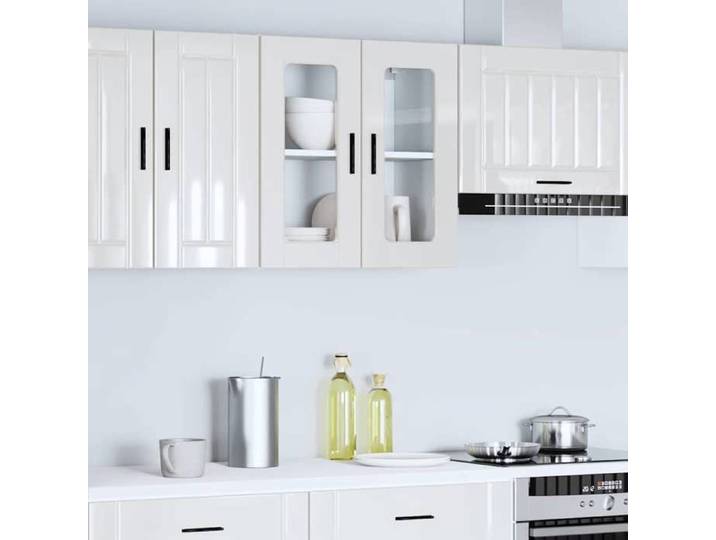 1pc Blanc Caisson de cuisine flottante - Magnifique Armoire murale cuisine - pour rangement - avec porte en verre Porto blanc brilla
