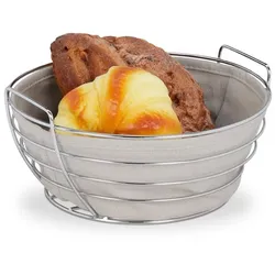 Relaxdays Runder Brotkorb Metall mit Stoffeinsatz Grau,Silber