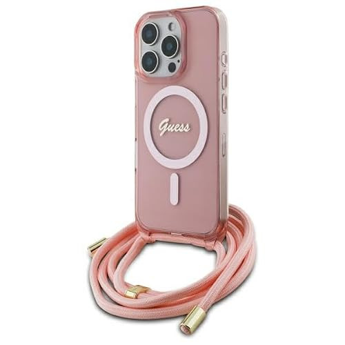 CG MOBILE Guess GUHMP16LHCTSGNSP hoes voor iPhone 16 Pro 6,3 inch roze crossbody cord script