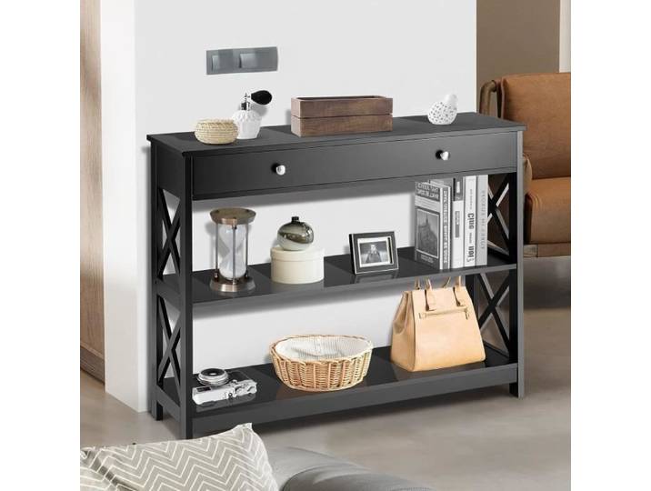 GIANTEX Console Meuble Entrée avec Tiroir+3 Étages Table d'Appoint Table Console Moderne pour Entrée/Salon/Chambre 100x30x80CM Noir