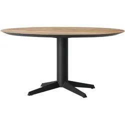 Esstisch Soho rund aus recyceltem Teakholz, modern, natur, mit schwarzem Mittelfuß, Ø 150 cm