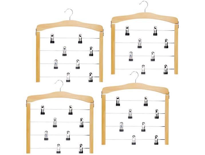 4er-Set Mehrfach Hosenbügel mit Clips