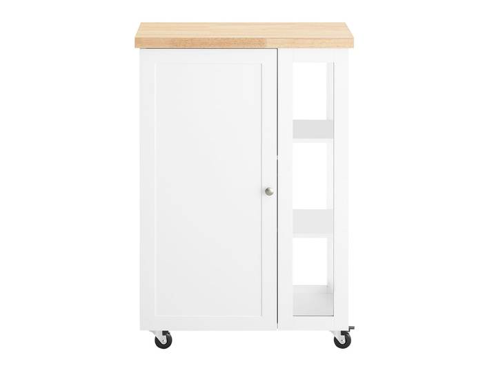 Desserte effet bois blanc à roulettes 1 porte 3 étagères