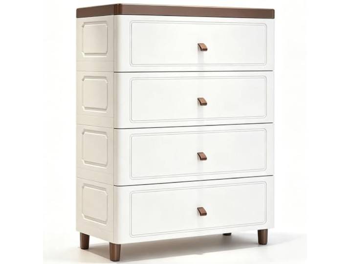 Kommode Weiße Mehrschichtige Schubladen Kompakte Platzsparende Aufbewahrungseinheit mit Mehreren Stauräumen Schlafzimmermöbel Schminktische für Wohnzimmer, Flur, Büro und Schrank 60cm,4 Layers