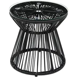 OKWISH Beistelltisch für den Außenbereich aus PE-Rattan und Glas, schwarz, 40x40x42 cm, Boho-Stil, pflegeleicht