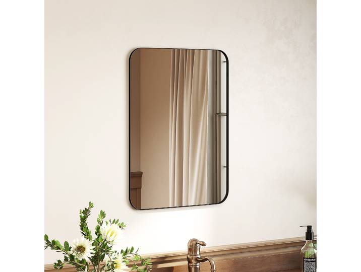 HOMCOM Miroir Mural 50x70cm Cadre Métal Noir Anti-Éclats