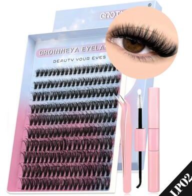 Inspired Finds GROINNEYA DIY Eyelash Extension Kit 640 Piece Lash Clusters With Bond & Seal For Salon Quality Cat Eye Looks lp02 Kit