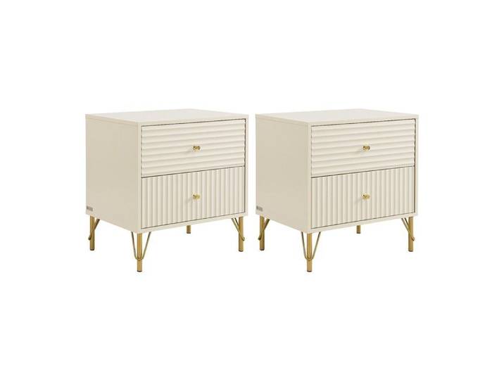 Lot de 2 tables de chevet 2 tiroirs - Beige - LOUREO