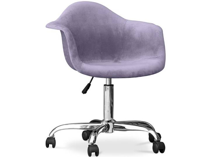 Fauteuil de bureau pivotant en velours rembourré avec roulettes - Loy Violet pastel