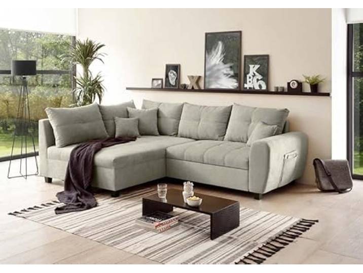 Froschkönig24 Lea hoekbank 248 x 176 cm sofa sofa sofa bekleding zilver uitvoering: links