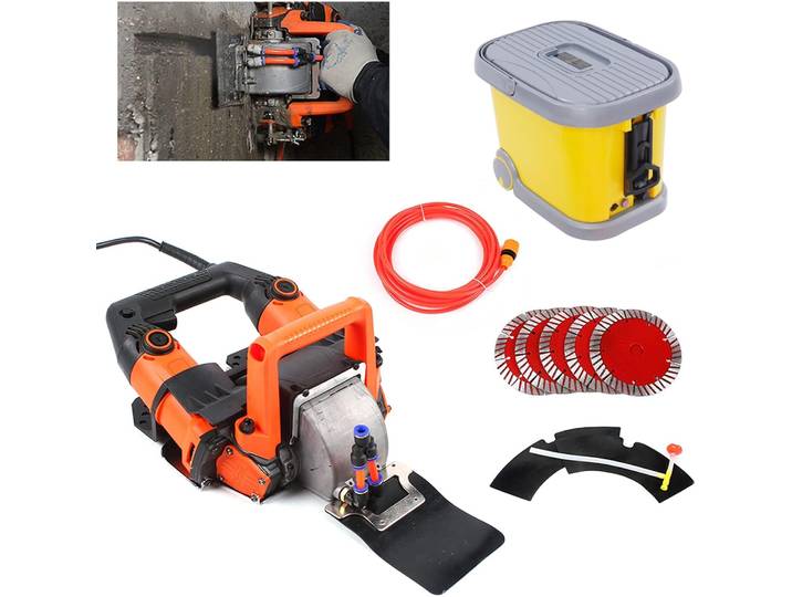 Rainureuse murale, machine à rainurer électrique, 5200W, 10500 tr/min, fraiseuse murale, rainureuse murale sans poussière avec boîte à outils et réservoir d'eau