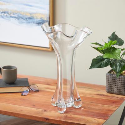 ARCILLA ELEMENTAL Clear Glass Fluted Tulip Abstract Vase