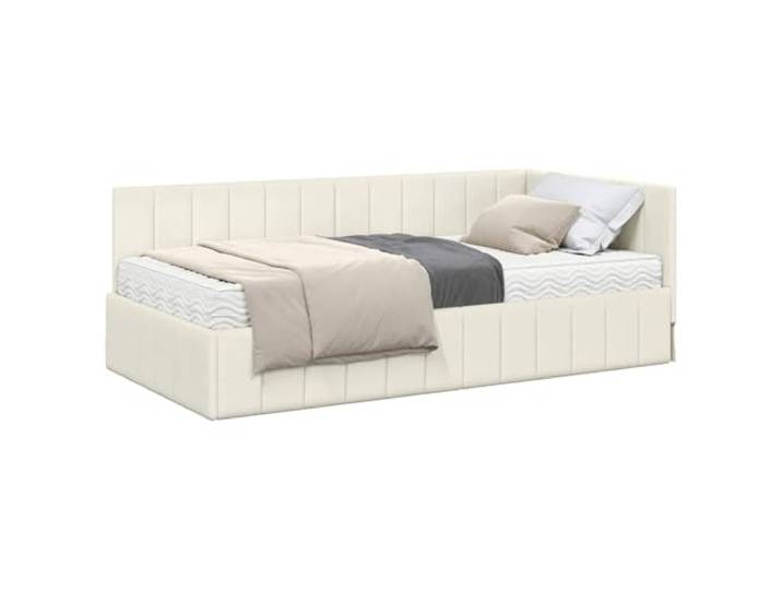 KTHLBRH Eckbett mit Matratze, 2-teilig, cremefarben Weicher Samt, Holz, Kopfteil inklusive, Schaumstoffmatratze, mittlere Härte, modernes Design