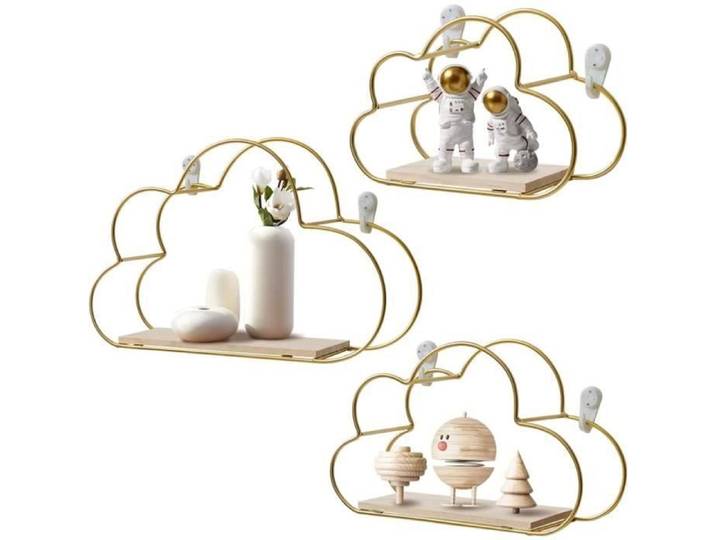 3Pcs étagères murales nuages en métal et bois - Rangement mural - Pour étagère de cuisine chambre à coucher - Multi ETAGERE MURALE