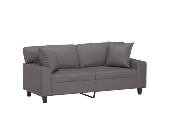 KTHLBRH Sofa 2-Sitzer Kunstleder Grau 174 cm Gestell aus robustem Metall, komfortabler Schaumstoff, 2 Kissen inklusive, leicht zu reinigen