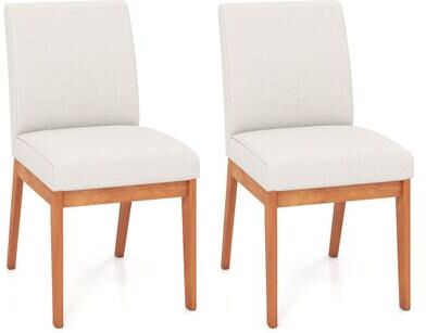 Costway Upholstered Dining Chairs Set of 2 Kitchen Armless Side Chairs with Rubber Wood Legs-Beige