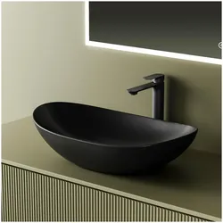 Emke, Waschbecken, Aufsatzwaschbecken 615 x 360 x 155 mm, Oval, Keramik, Aufsatzmontage, Mattschwarz (360 mm, 615 mm)
