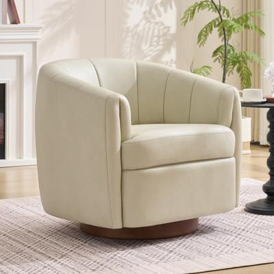 GDFStudio - Oversize 360° Swivel Accent Armchair with Solid Wood Base & Segmented Thick Curved Backrest