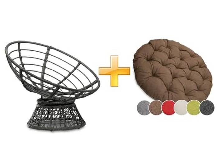 sunnypillow Papasansessel, Rattansessel Kissen Durchmesser 120cm, Braun gemütlicher Loungesessel drehbar für Wohnzimmer, Balkon Sessel Korbsessel Rattan Lesesessel, Outdoor/Indoor