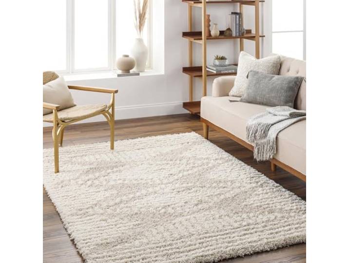 Livabliss Nuria Tuzla Teppich flauschig 160x220 cm in Hellbeige und Weiß