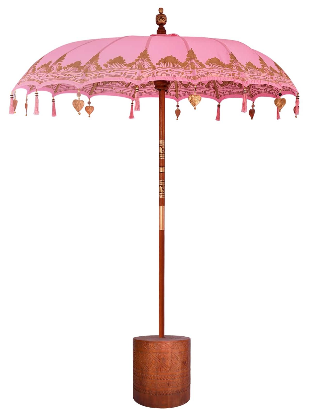 Balinesischer Sonnenschirm mit Sockel Pink und Braun