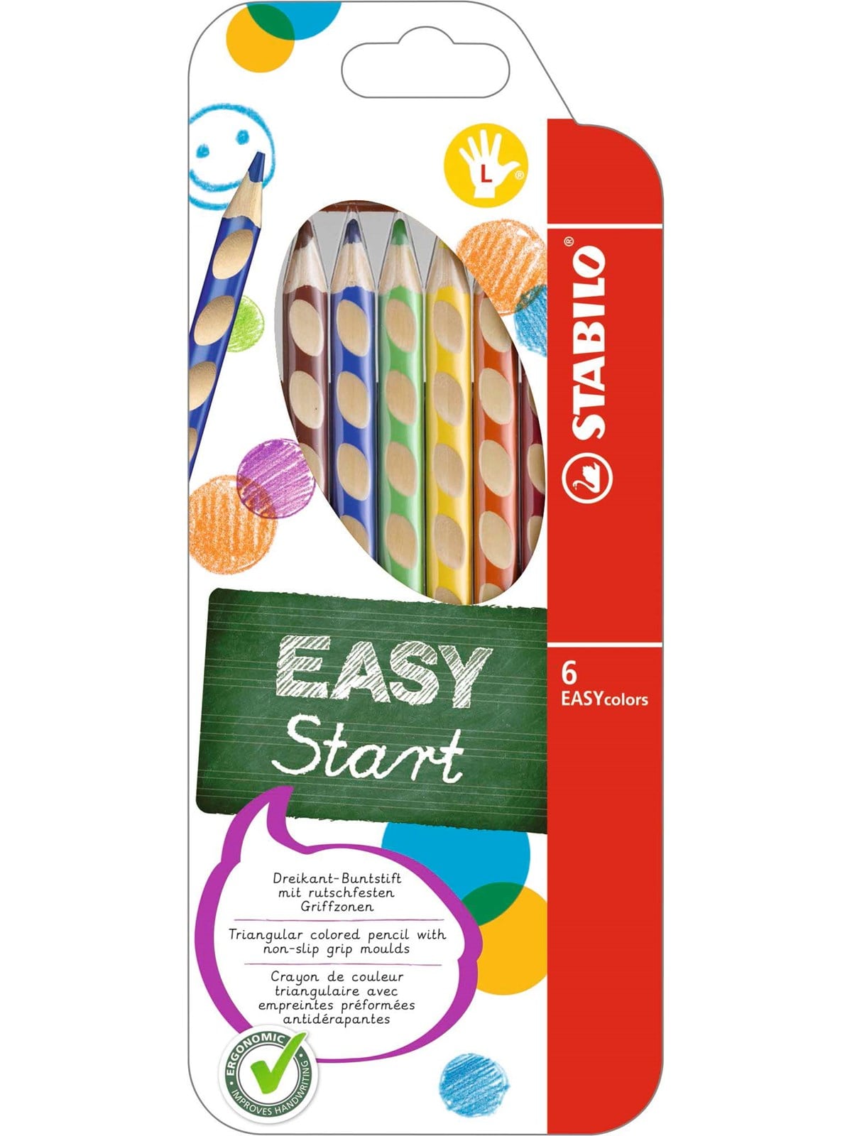STABILO Colored pencils EASYCOLOR L 6-STK ASS. For lefthanded