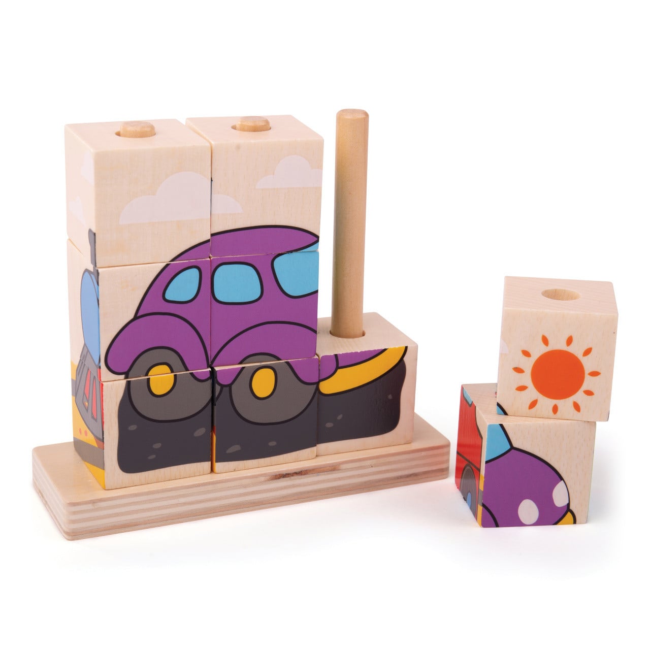Bigjigs Toys stapelblokken met voertuigen voor baby's