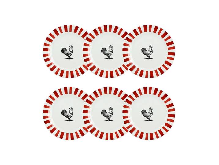 Lot De 6 Assiettes Plates En Porcelaine\, Cocorico