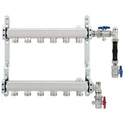 Heizkreisverteiler für Heizkörper, Komplettset, Anschlussgarnitur 3/4'' senkrecht mit Wärmemengenzählereinbausatz (Ausführung: 4-fach. 3/4'' senkrecht mit WZE)