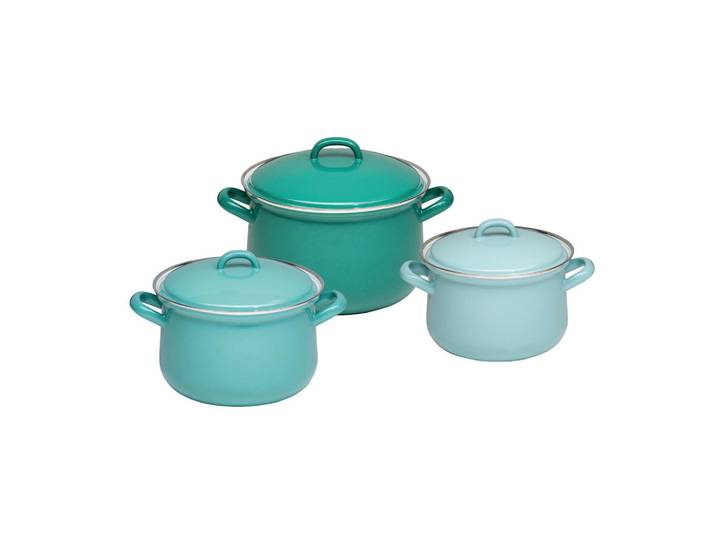 Riess Kochtopfset, Grün, Metall, 6-teilig, 16 cm,18 cm, 1.5 L,2.5 L,3.5 L, 29x28.5x38 cm, Kochen, Töpfe, Topfsets